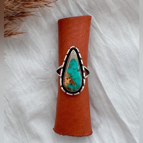 Vintage Jewelry - Vintage turquoise shadowbox silver statement ring